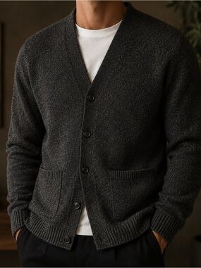 Pendleton Washable Wool 100% Shetland Wool Charcoal Gray Cardigan Sweater Mens S